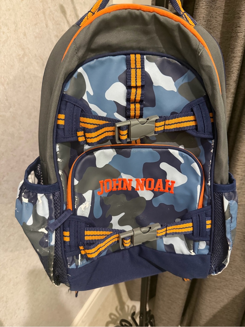 Pottery Barn Kids Blue Camo Kids Backpack with Orange Trim used condition
